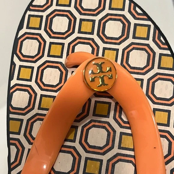 Tory Burch Orange Geometric Platform Flip-Flops – Size 9 - Picture 3 of 4
